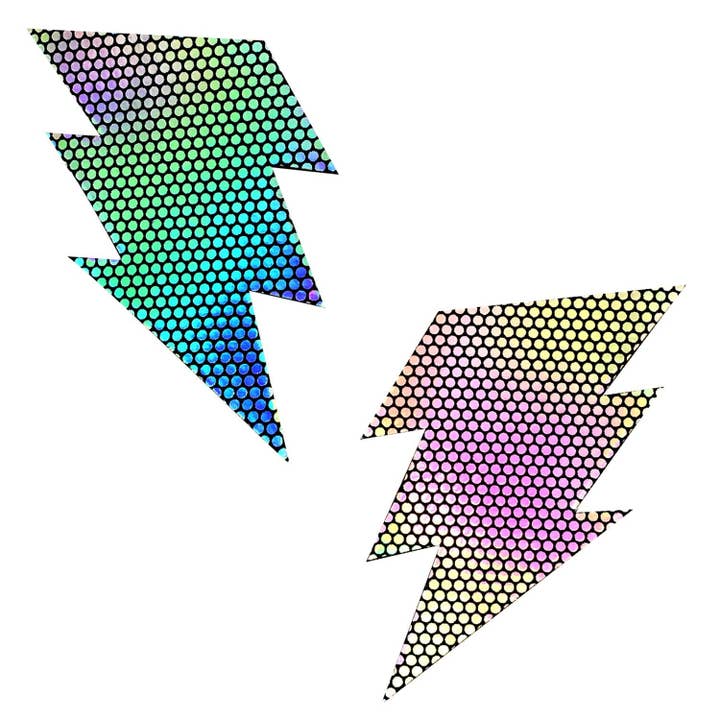 Liquid Party Silver Holographic Storm Surge Bolt Nipple Cover Pasties for wholesale on Faire