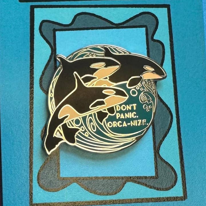 Don't Panic Orcanize Hard Enamel Pin for wholesale by Karen Hallion Illustration