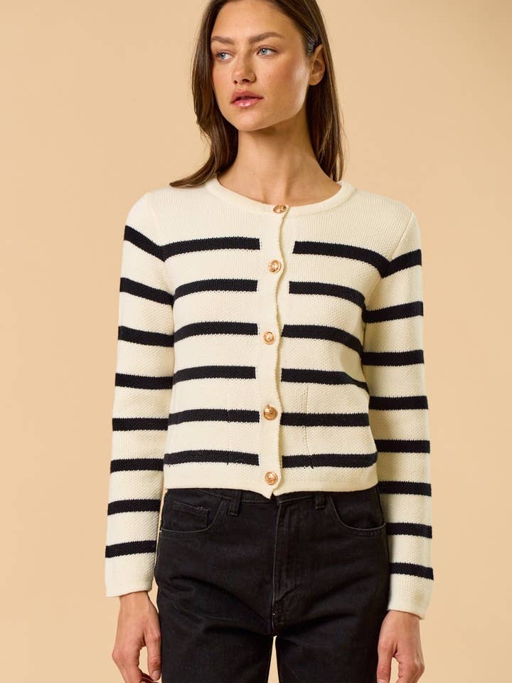 ILT5782 Striped Button-Down Sweater with Gold Buttons for wholesale by Lalavon