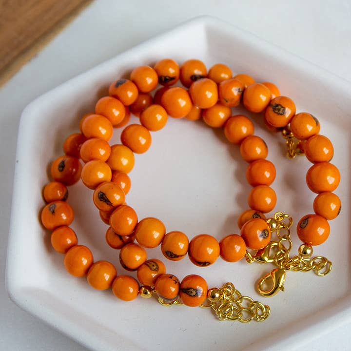 Teddy Taylor Jewelry - Vente Bracelet de perles - Bracelet orange mangoustan - Perles de graines de fruits d'açai