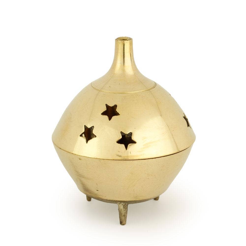 Prabhuji's Gifts - Wholesale Incense Holder - Burner - Brass Burner, 3 Legged Star Jali 3"Hx2.5"D4