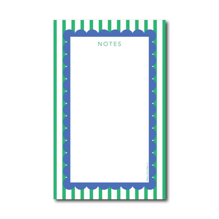 Scallop Vertical Stripe Notepad Blue/Green- N580007 for wholesale by Webster Road Paper Co