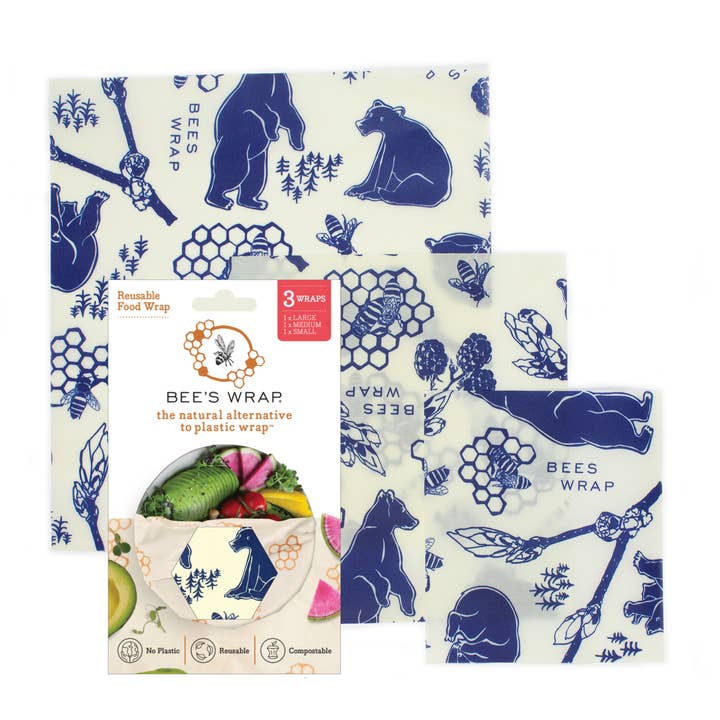 Bee's Wrap - Wholesale Food Storage Wrap/Bag - Assorted 3 Pack - Bees & Bears
