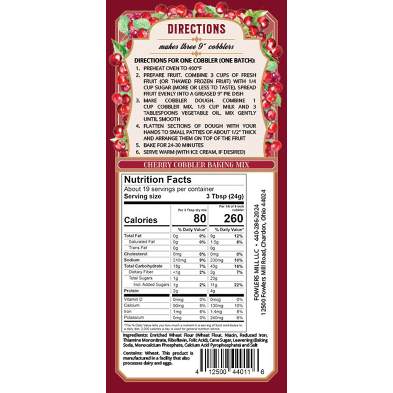 Fowler's Mill - Wholesale Cake Mix - Cherry Cobbler Mix1