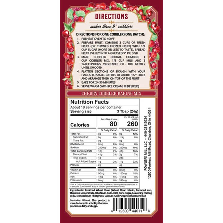 Fowler's Mill - Wholesale Cake Mix - Cherry Cobbler Mix1