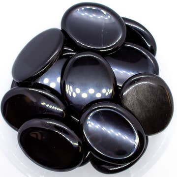 Quasar Gems USA - Wholesale Spiritual Stone/Crystal - Black Obsidian Worry Stones 1/2 Kg- 1lbs1