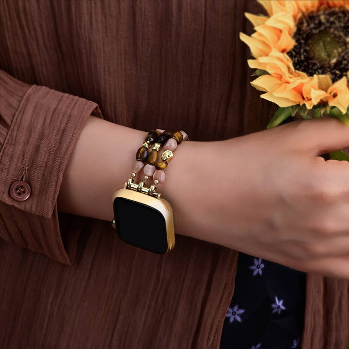 Cape Diablo - Wholesale Watch band/strap – Women's - Golden Rosewood Stone Stretch Apple Watch Strap2