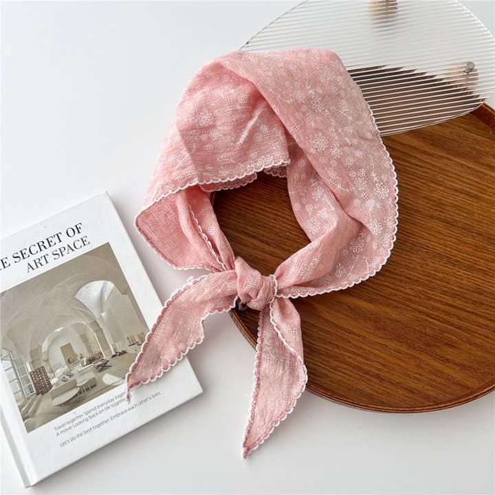 ACCITY - Wholesale Scarf - Women's - Lace Trim Cotton Linen Floral Triangle Scarf_CWASC0850