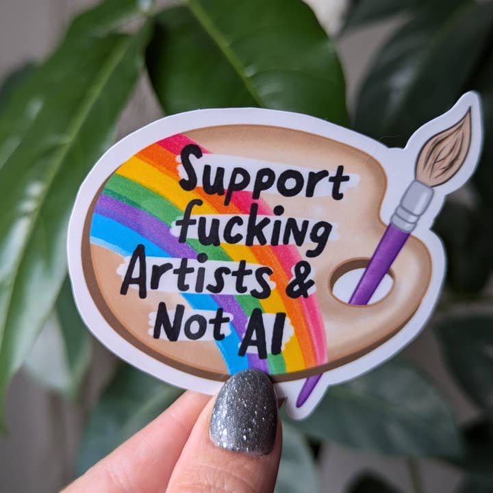 Moonlit Creations - Vente Autocollant - Autocollant « Soutenez les artistes et non l'IA », palette de peinture0