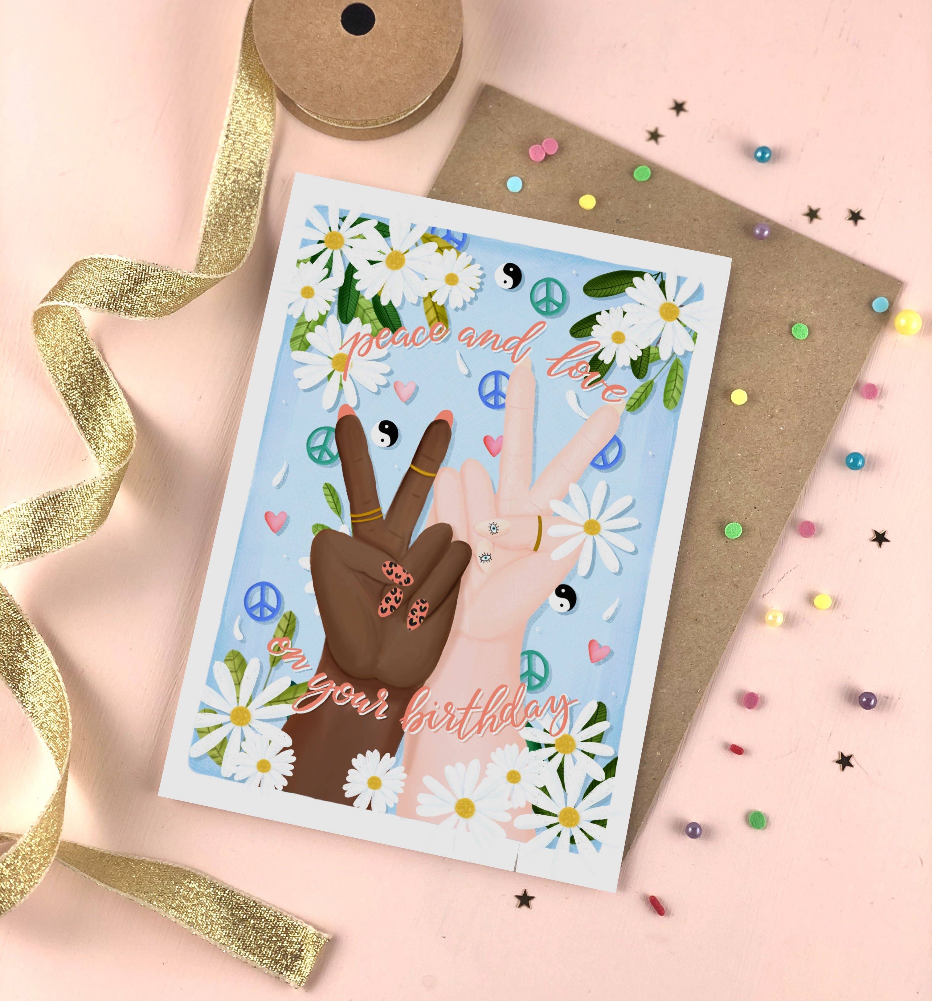 The Little Posy Print Company - Wholesale Birthday Card - Peace & Love Birthday Card2