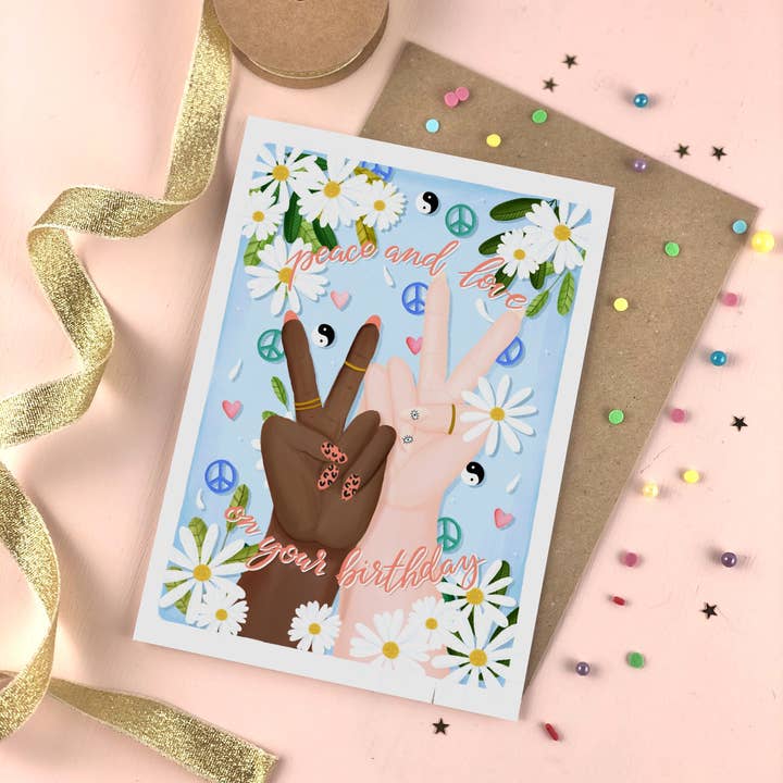 The Little Posy Print Company - Wholesale Birthday Card - Peace & Love Birthday Card2