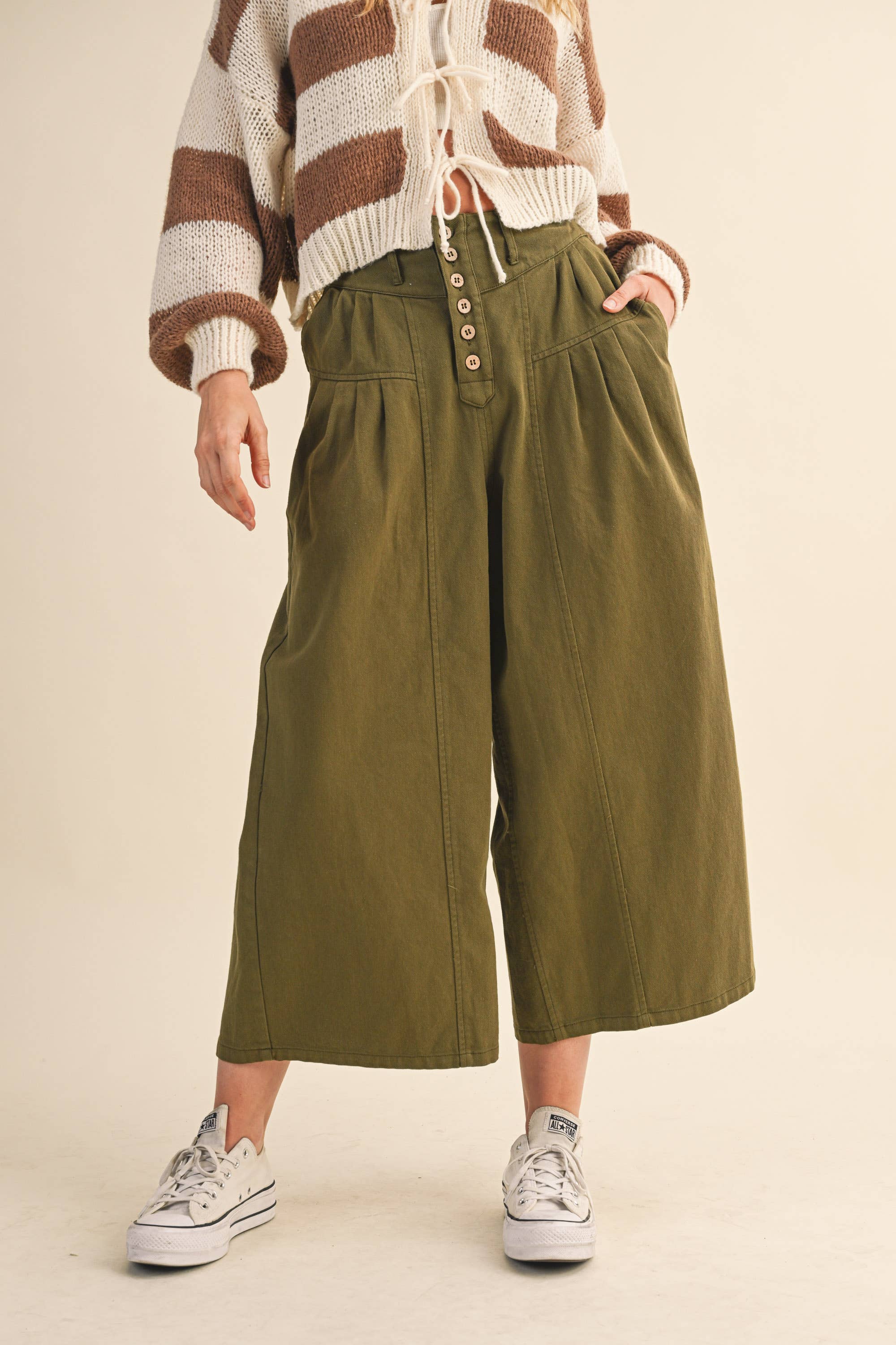 Klesis – wholesale Pants – Women's – IP1419 COTTON TWILL HIGH WAIST CROPPED WIDE LEG PANTS4