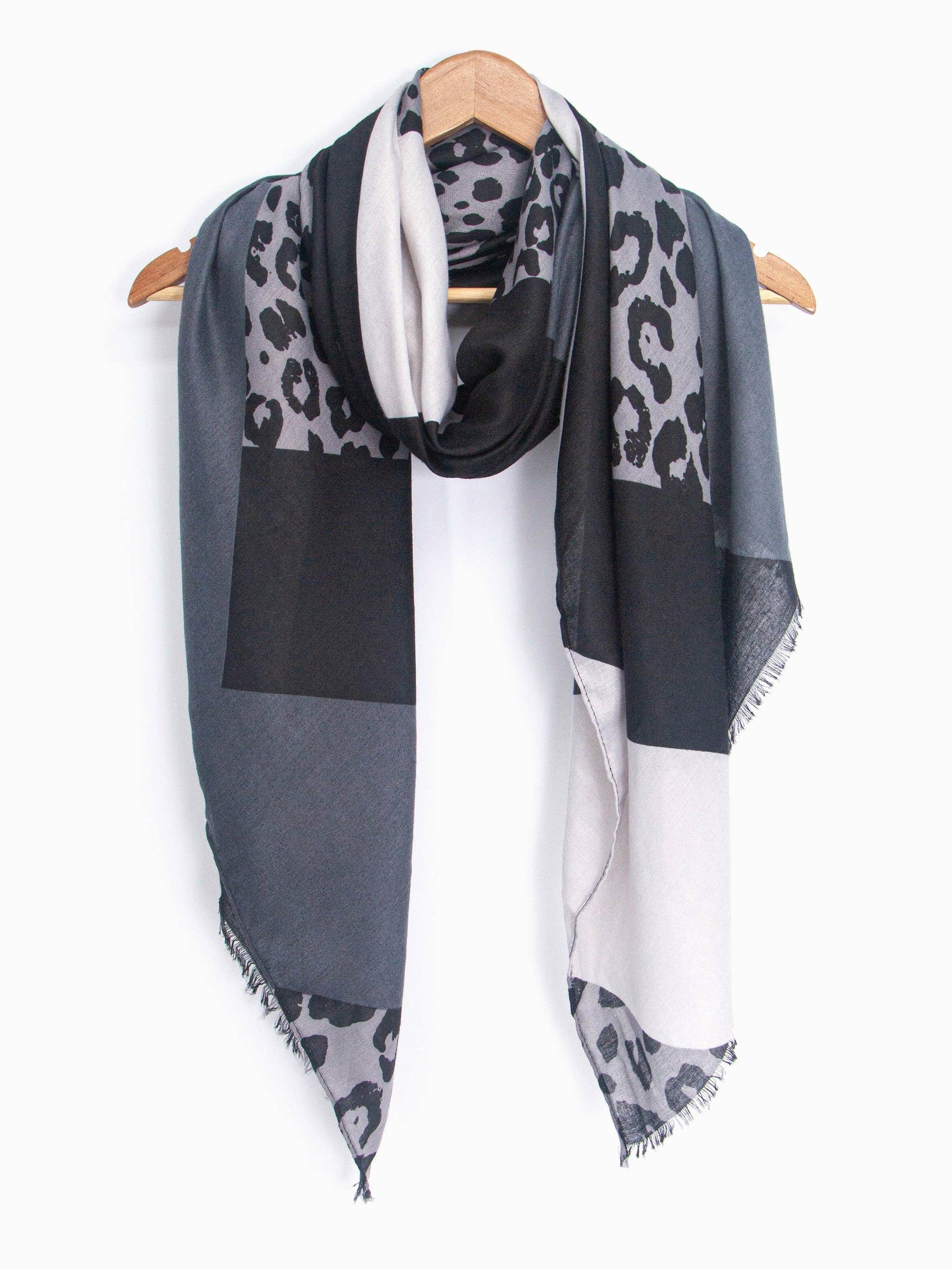 Sarta Accessories - Wholesale Scarf - Women's - Patricia Lightweight Scarf - Dark Grey, Colour Block Leopard2