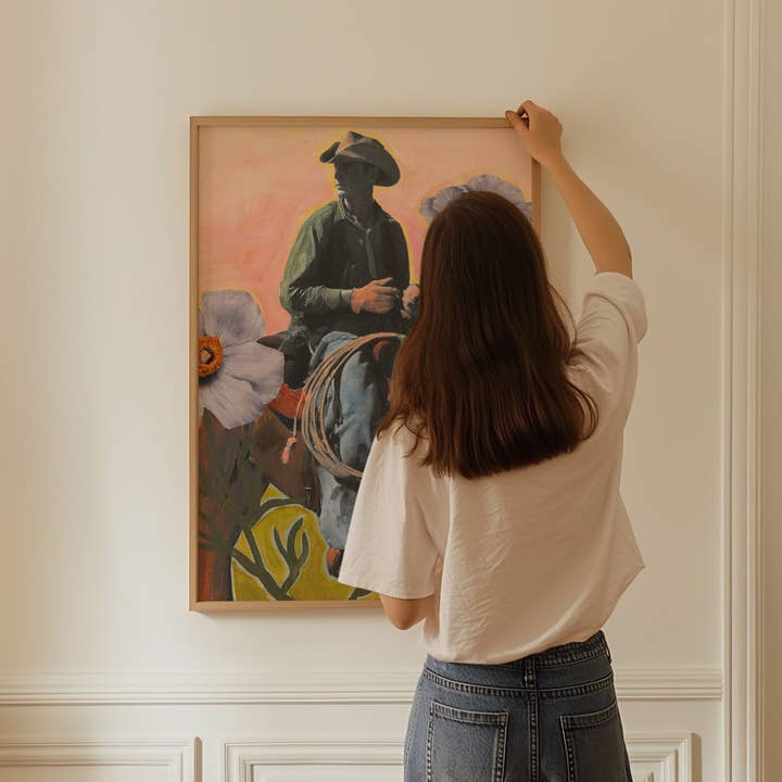 El Baker Art - Wholesale Art Print - Retro Rodeo Cowboy Poppy Collage Print4