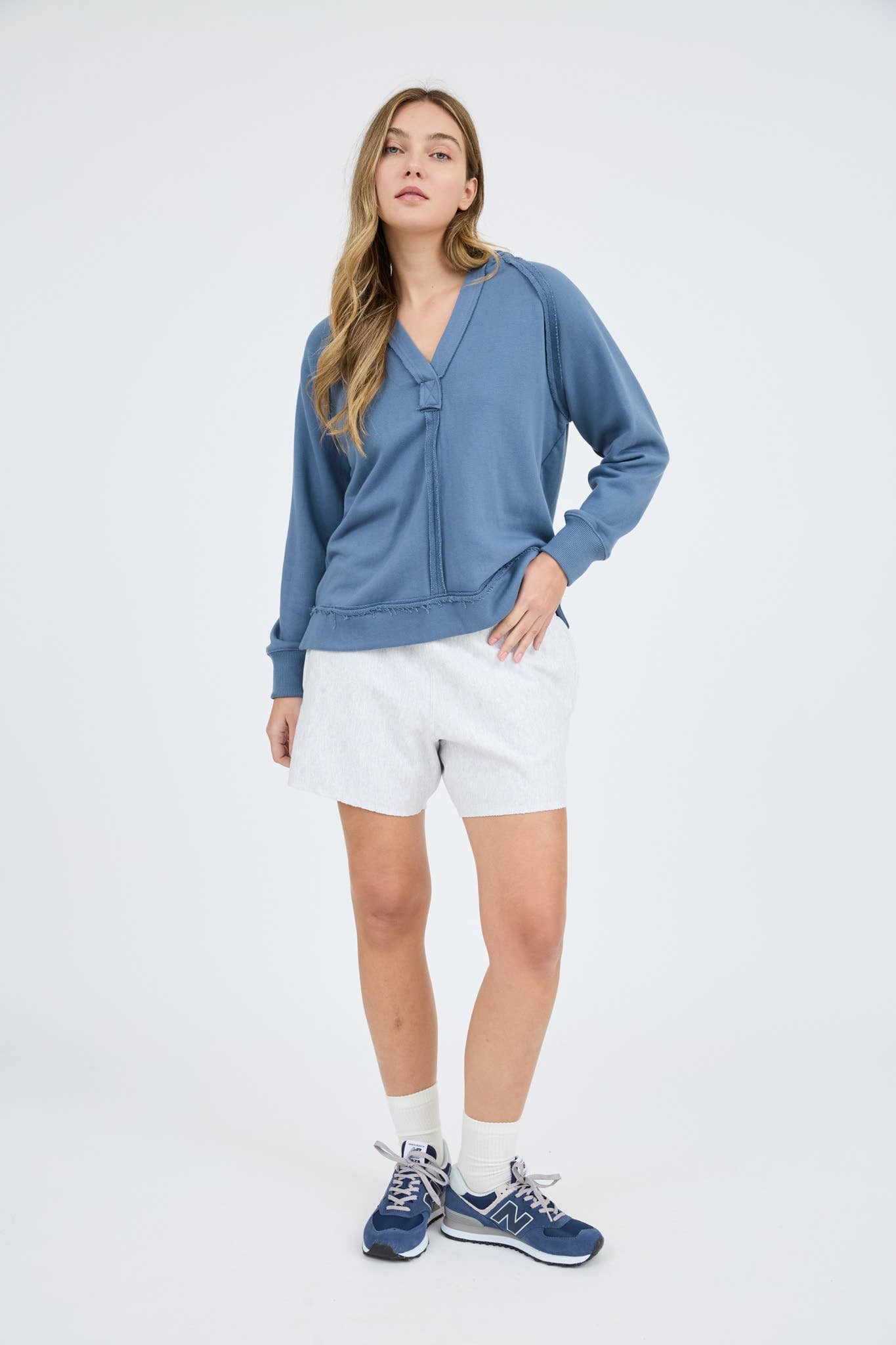 Blu Pepper – wholesale Knit top – Women's – HOODED V NECK RAW EDGE LONG SLEEVE KNIT TOP9