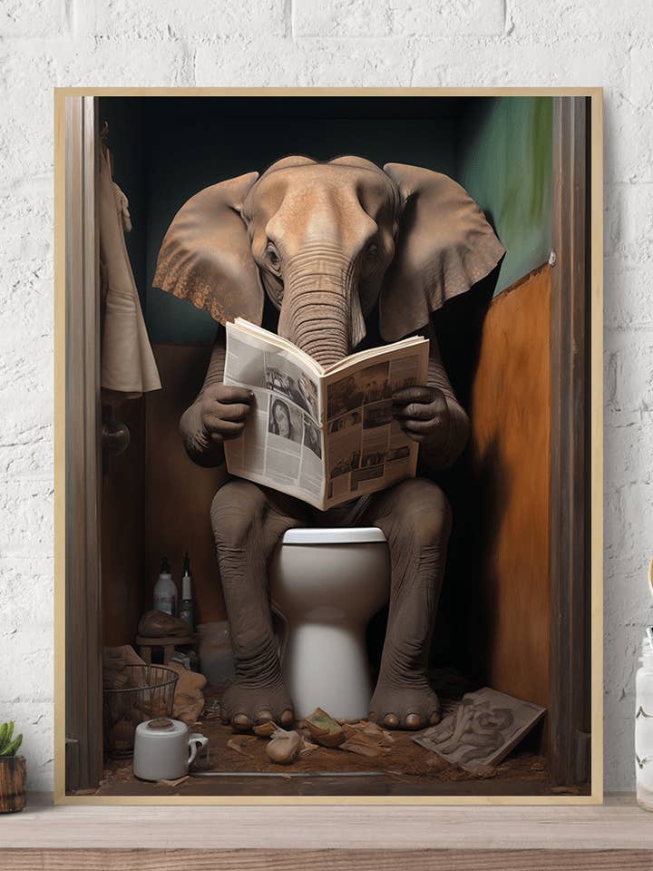Schilderij Olifant op toilet op canvas voor aan de muur voor wholesale door Arttique - Artistry Canvas Prints
