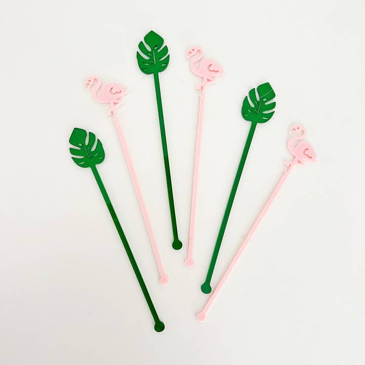 Lucky Lemon Paper Co. - Wholesale Drink Stirrer - Palm and Flamingo Stir Stick Set