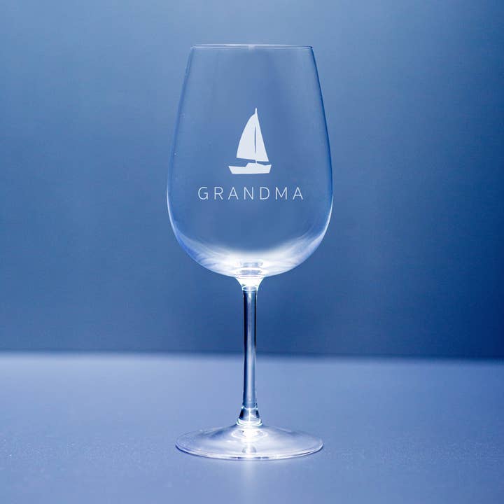 Grandma Stemmed Wine Glass- Sailboat for wholesale by Morning Fog Studios