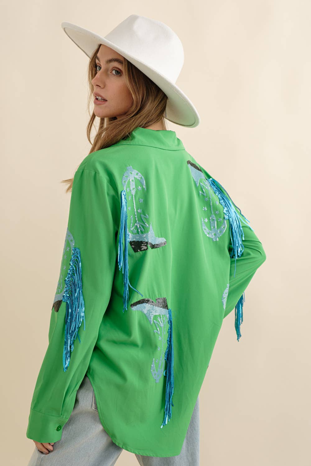 Blue B - Wholesale Button Down Shirt - Women's - 32615T - Western Cowboy Fringe Boots Shirt9