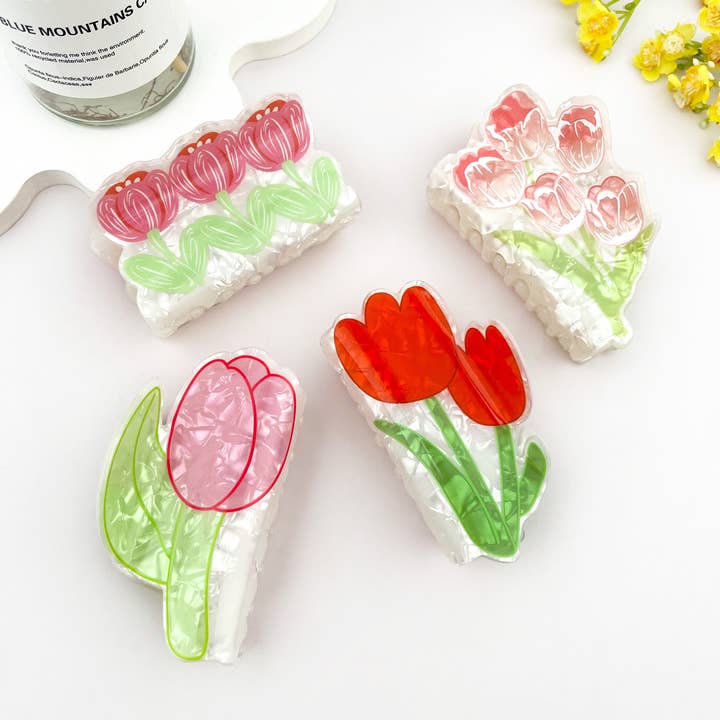 Hårklämma med tulpanblommor och fräscht blomtryck för wholesale av mildstyles