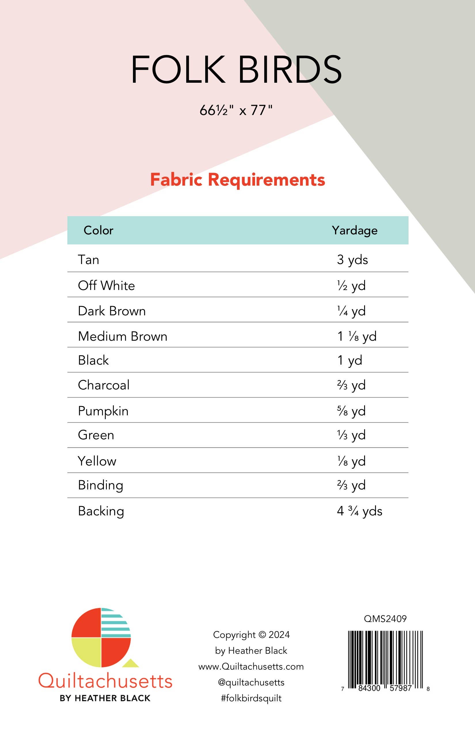 Quiltachusetts - Wholesale Craft Sewing Kit - Folk Birds Quilt Pattern2