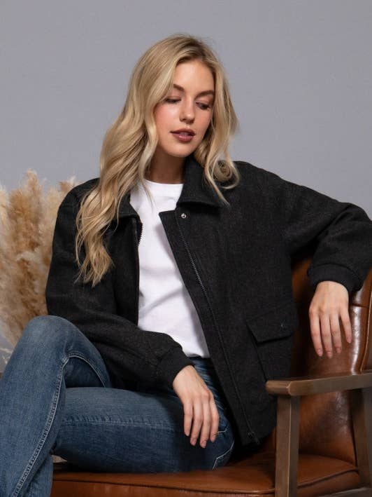 Lapel Collar Soft Felt Bomber Jacket for wholesale by MintChoco