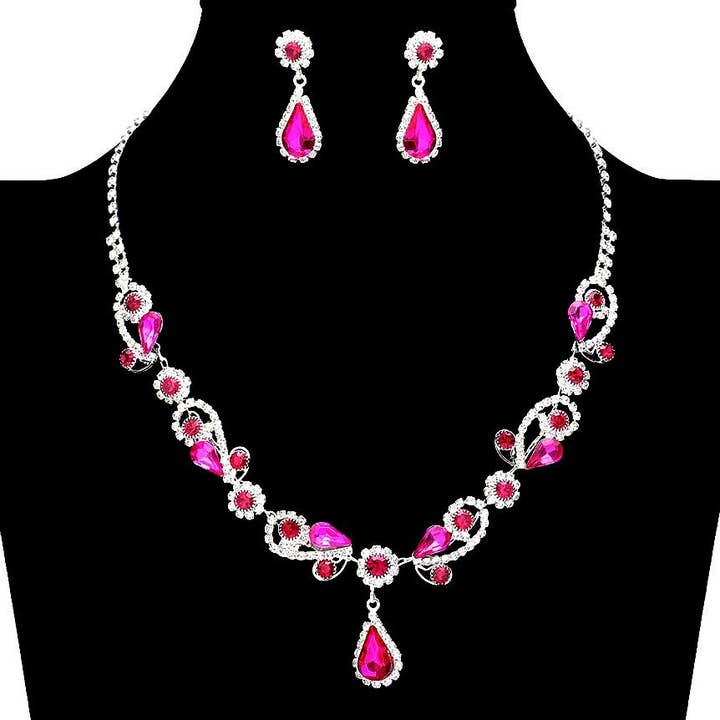 Ensemble de collier à pampilles florales avec vignes et strass pour la vente par Diacly