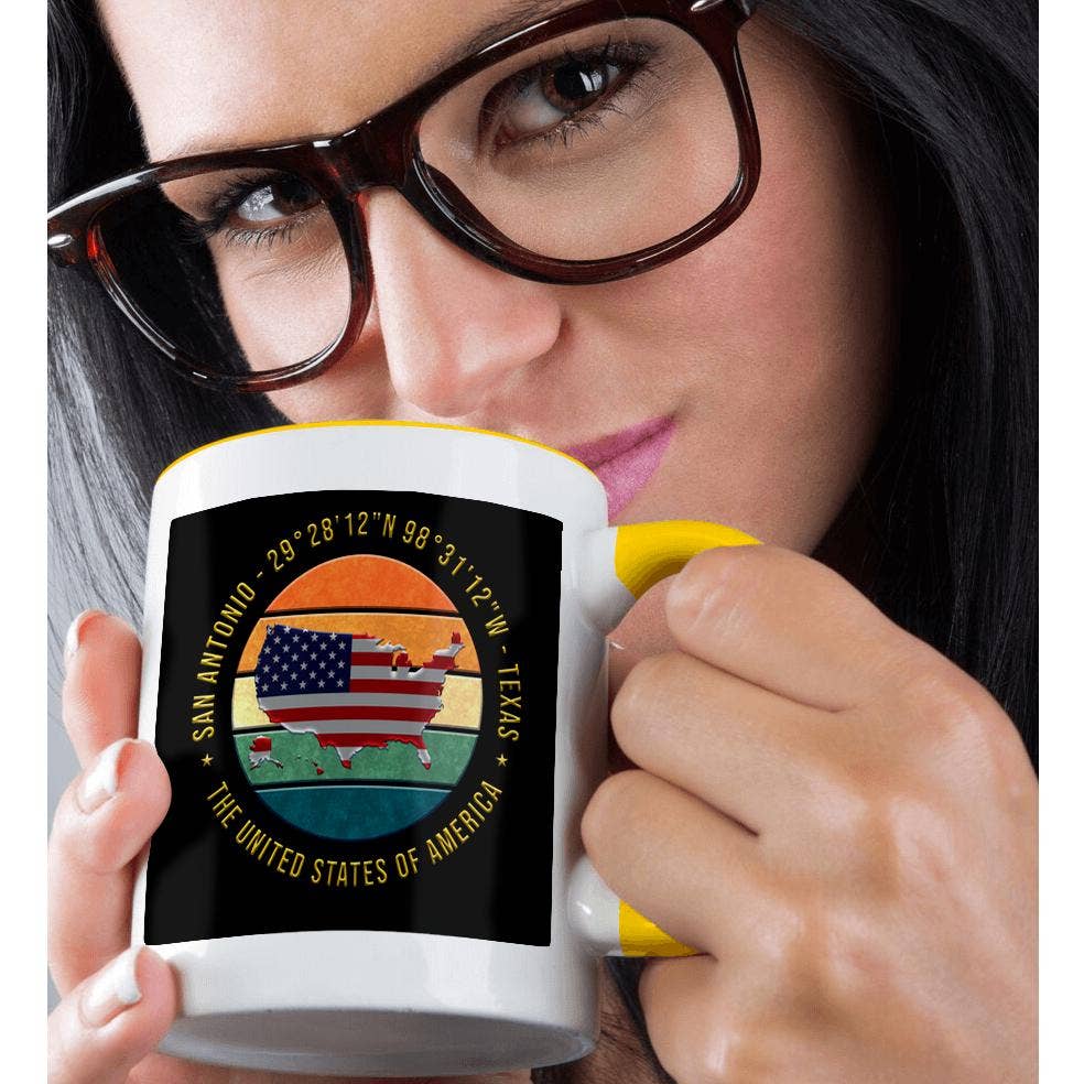 3dRose – wholesale Coffee mug – 3dRose, San Antonio, Texas, Geographic Coordinates, USA Map, Flag, Stars, Mug1