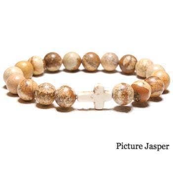 Men's Natural Stone Cross Bracelet - Picture Jasper for wholesale by hints for prayerful... pause