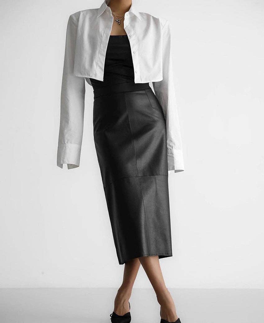 Marayn – wholesale Skirt – Women’s – 2025 NEW Vintage Faux Leather Slit Skirt AutumnWinter4
