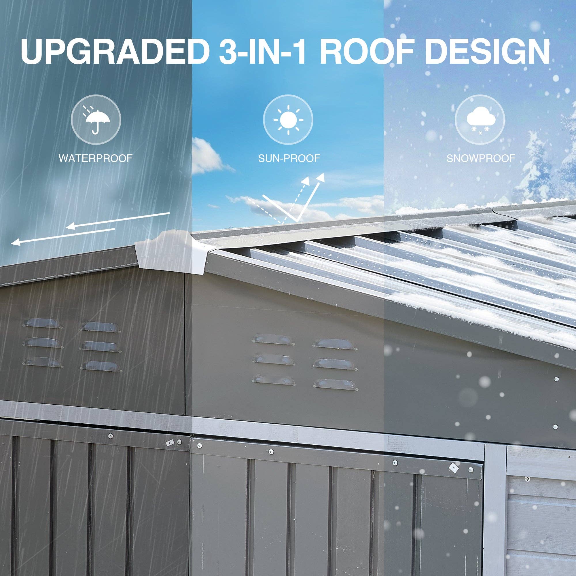 39F Inc. - Wholesale Outdoor Ornament/Decor - 8x10FT Iron-Wood Tool Shed, Gray, Waterproof & Ventilated2