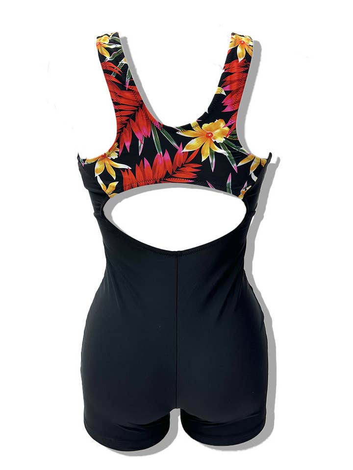 Black Shorty Cross Back 1-Piece Swimsuit/SY2342 for wholesale on Faire1