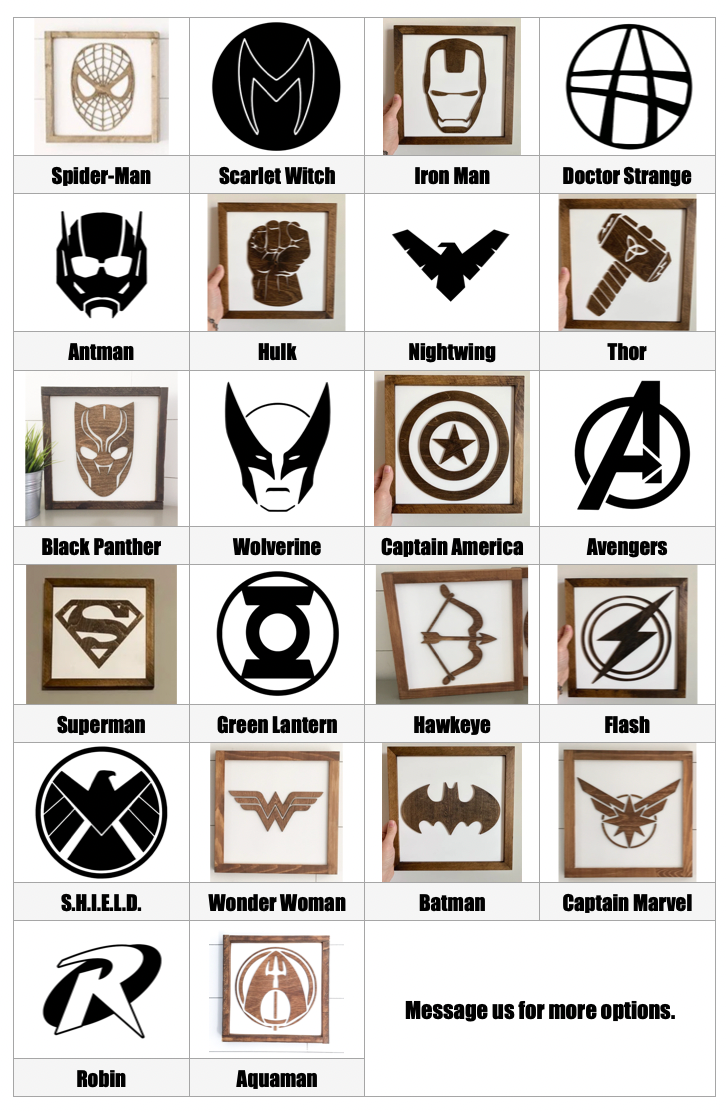 Nail and Hook Laser Cut Home Decor - Wholesale Sign - Superhero Wall Art  | 11x11 inch Wood Sign32