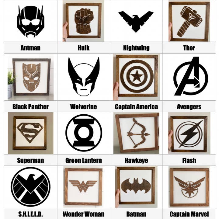 Nail and Hook Laser Cut Home Decor - Wholesale Sign - Superhero Wall Art | 11x11 inch Wood Sign32