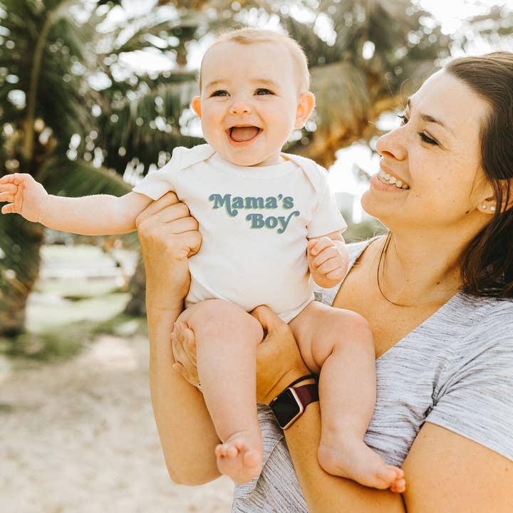 baby graphic organic bodysuit | mamas boy/ mom Mother's day for wholesale by Finn + Emma