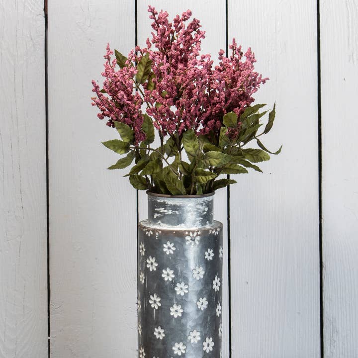 Alden Rustic Floral Galvanized Cylinder Dried Florals Vase for wholesale by Foreside Home & Garden