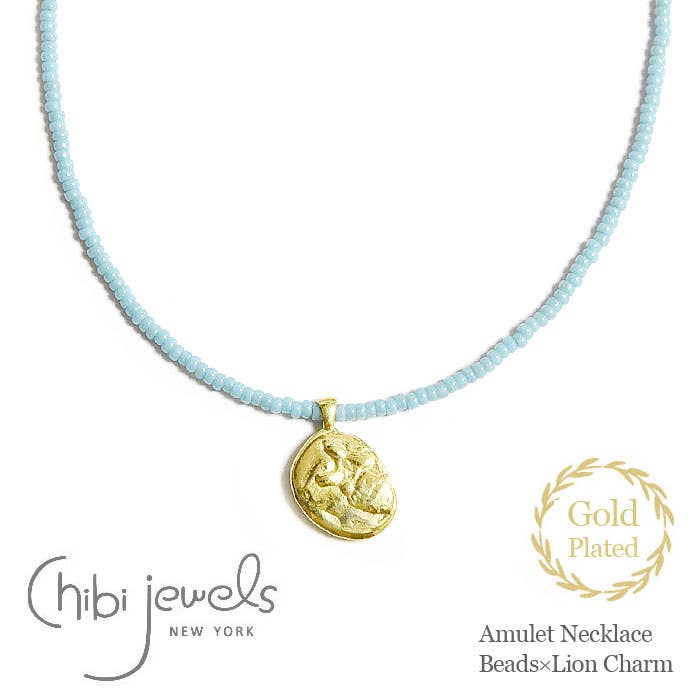 Amulet Ketting met Ionia Leeuwenmunt Bedel (Aqua Kralen) voor wholesale door Chibi Jewels