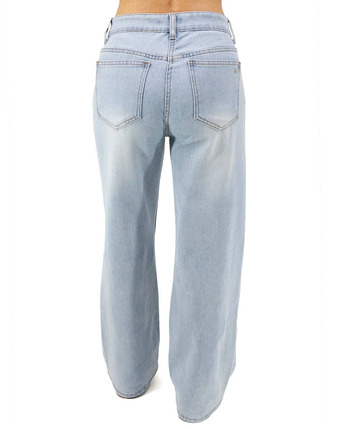 Lichtwäsche ohne Abnutzung Lässige weiche Jeans mit weitem Bein in nicht zerstörter Hellwäsche für den Großhandel auf Faire7