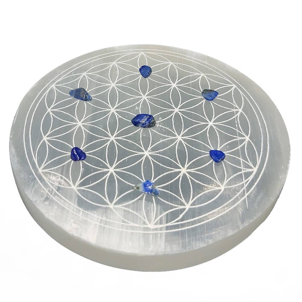 Shamans Crystal - Wholesale Crystal Charging Plate - Flower of Life Selenite Charging Plate  8cm1