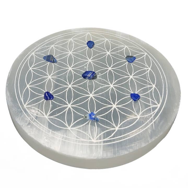 Shamans Crystal - Wholesale Crystal Charging Plate - Flower of Life Selenite Charging Plate 8cm1