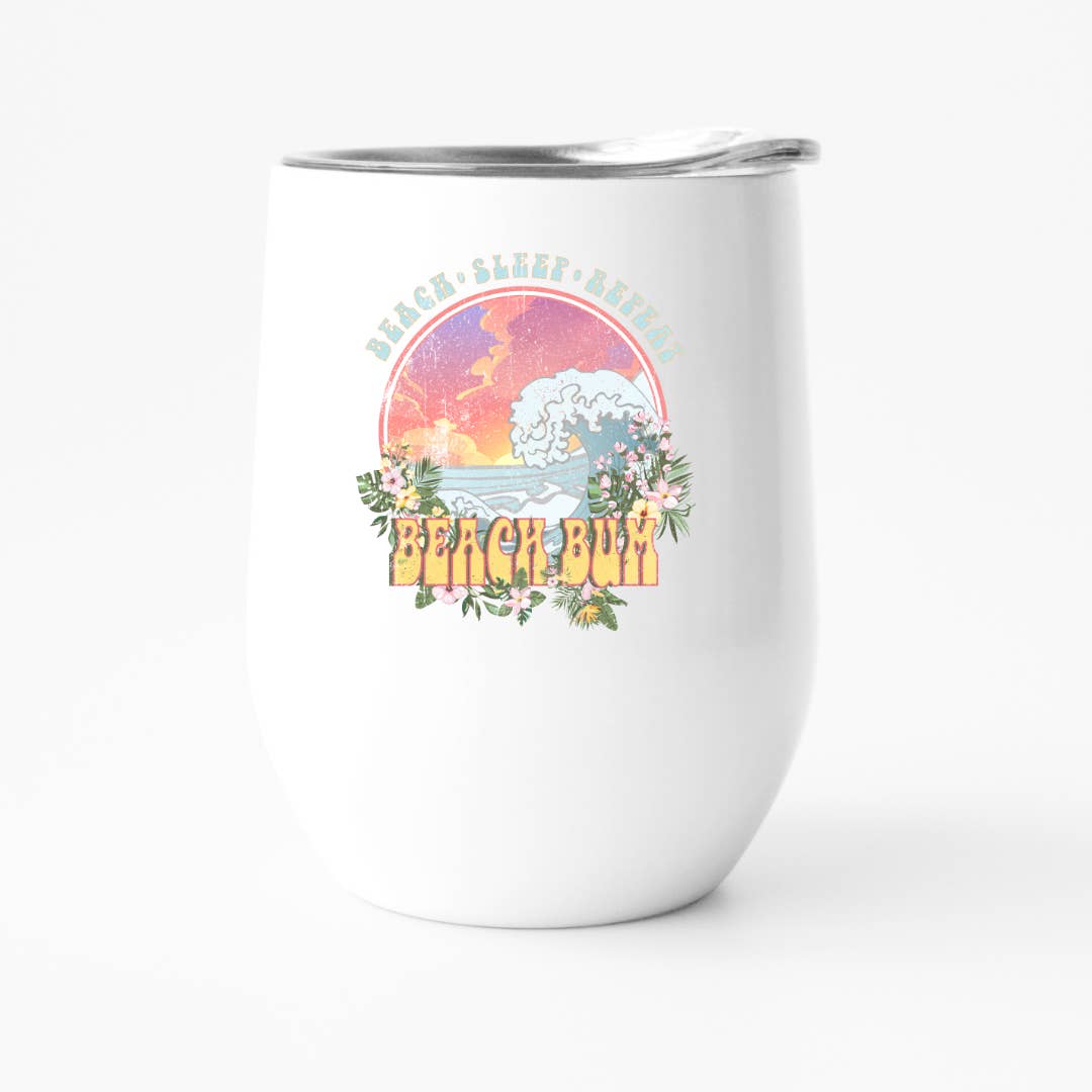 Fbombs & Booze - Wholesale Insulated Mug/Tumbler - Beach Bum Insulated 12oz Wine Tumbler, Vacation tumbler