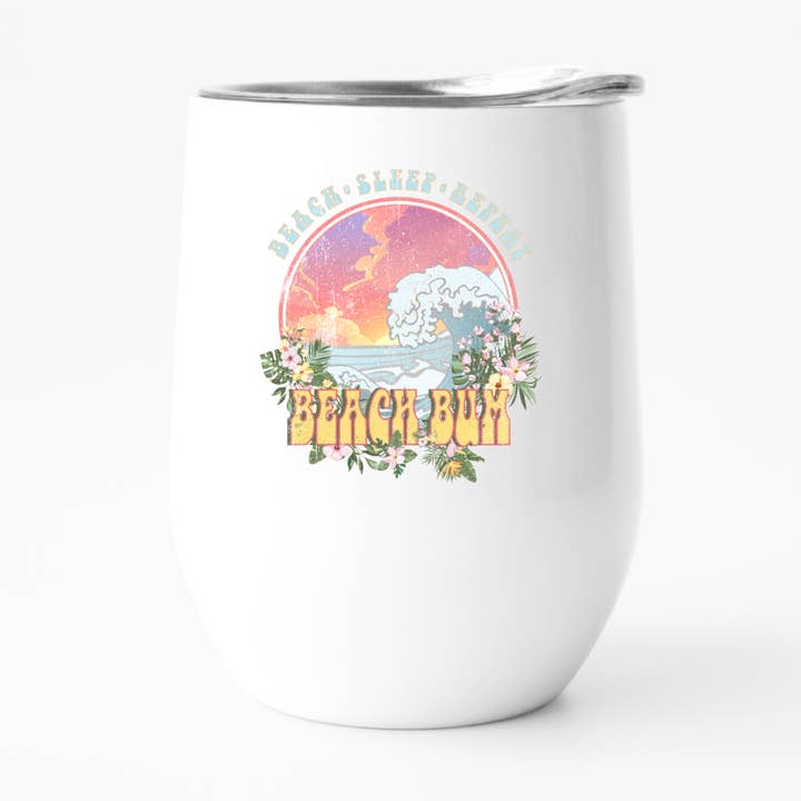 Fbombs & Booze - Wholesale Insulated Mug/Tumbler - Beach Bum Insulated 12oz Wine Tumbler, Vacation tumbler0