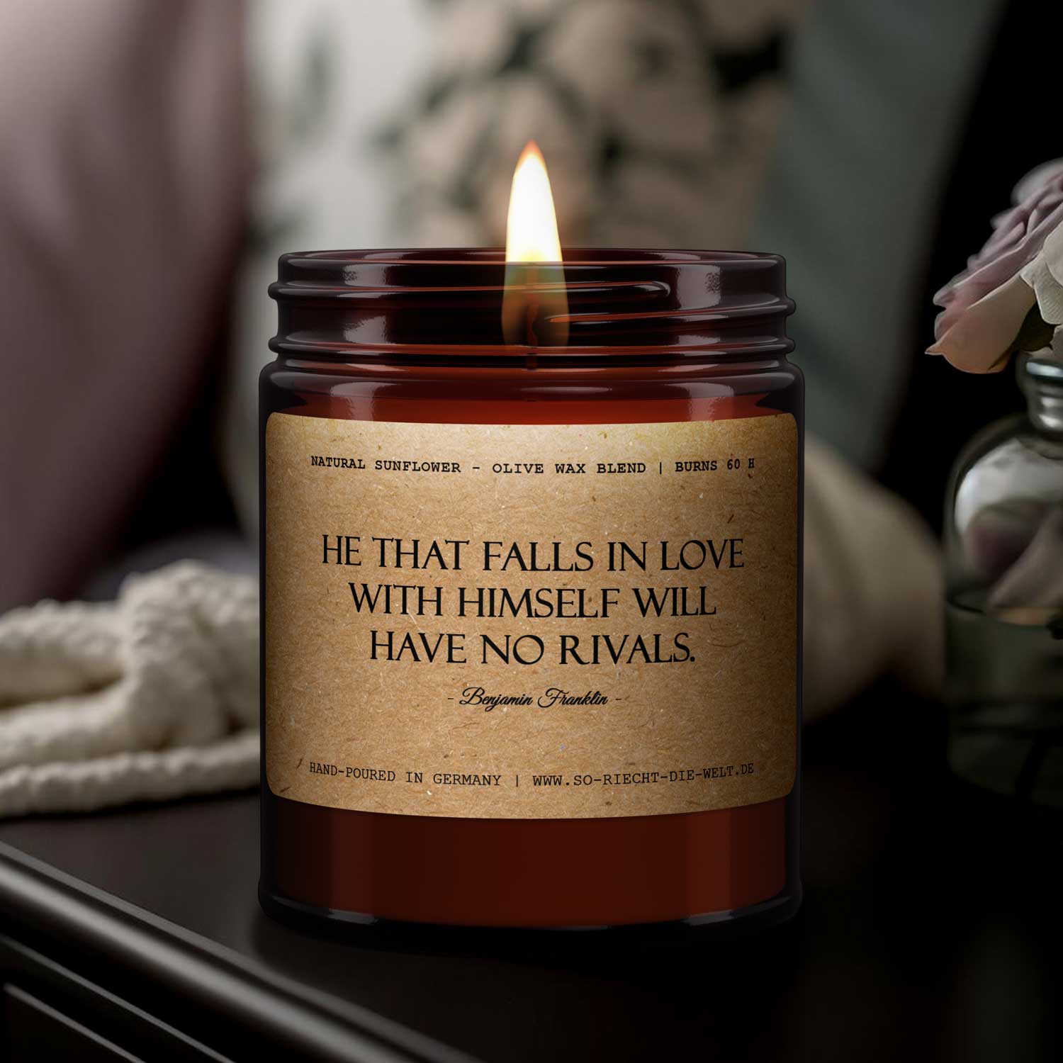So riecht die Welt - Wholesale Jar/Filled Candle - He that falls in love with himself.., Benjamin Franklin, You2