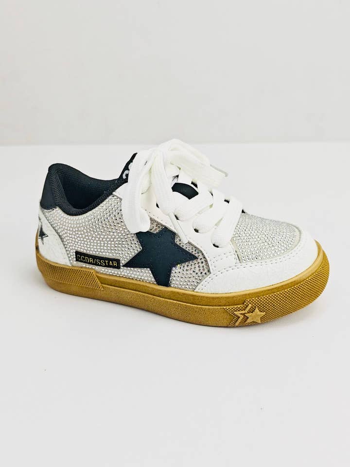 Barns Glittrande Stjärn Sneakers – vit med svart stjärna för wholesale av Torn and Trendy