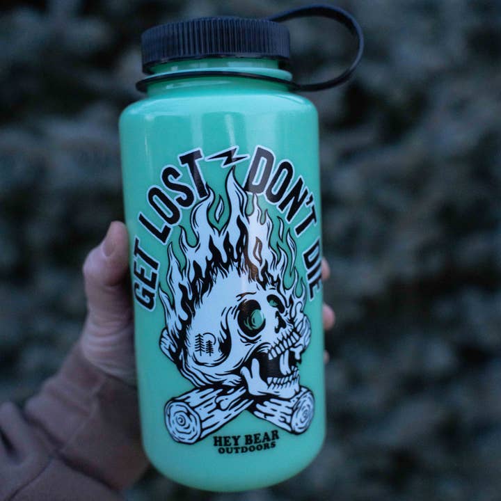 Hey Bear Outdoors - Wholesale Water Bottle - Get Lost - Don't Die Glow Green Nalgene 32oz Water Bottle