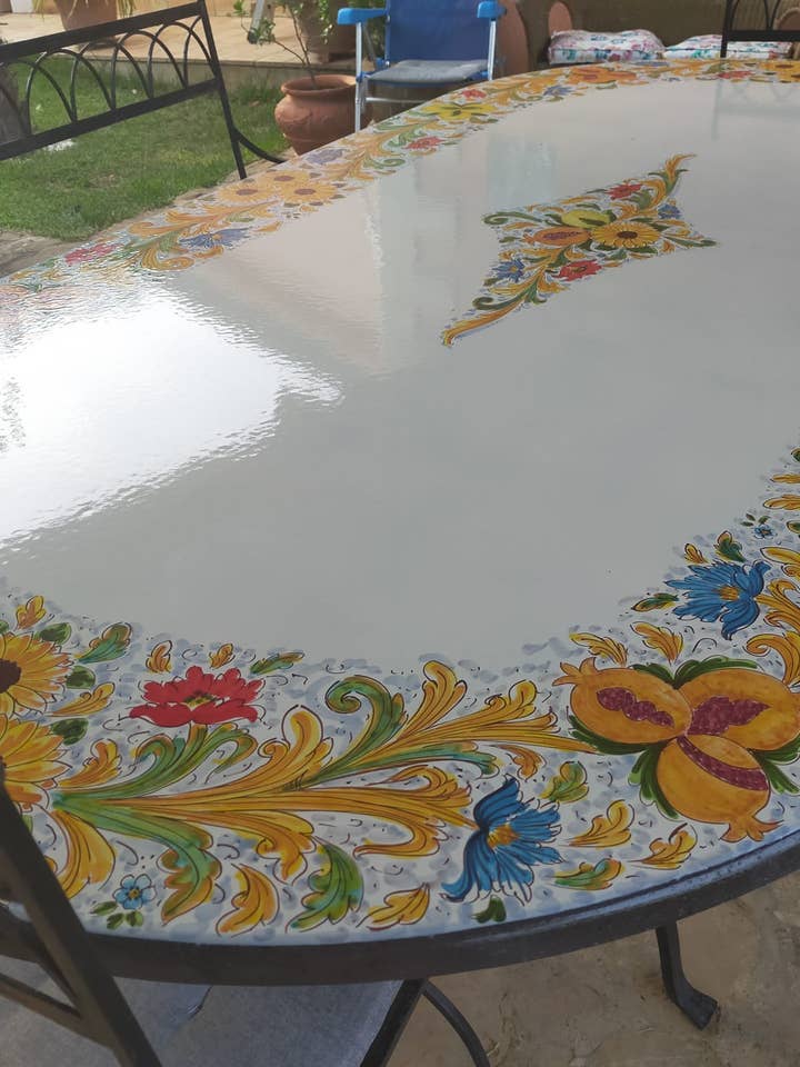 Ovalt bord "Siciliens trädgård" (SG) – Dekorerad lavasten för wholesale av DD Ceramiche Siciliane