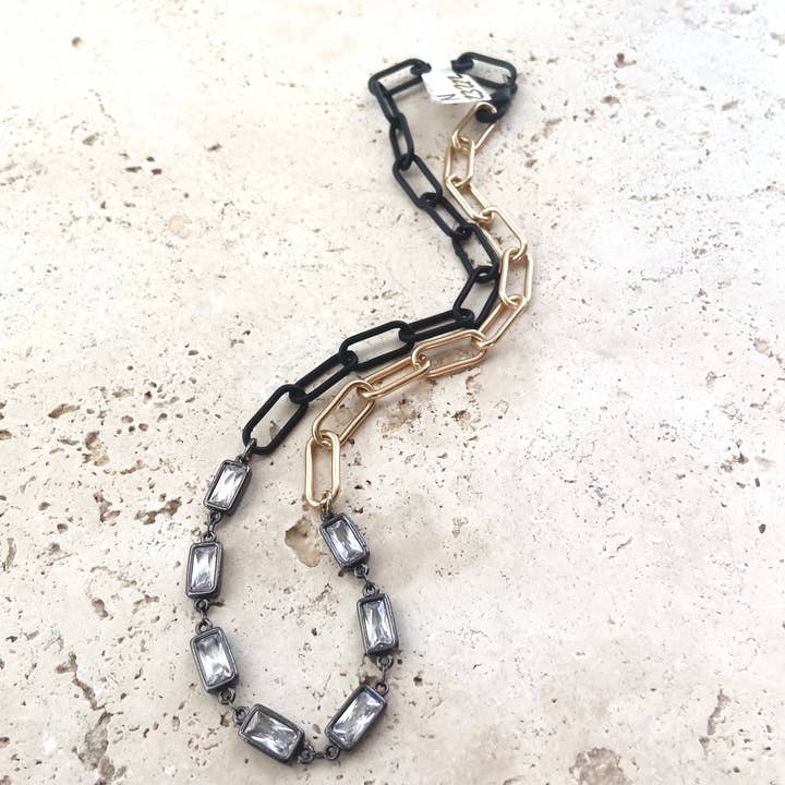 Mixed metal with crystal short layering necklace for wholesale by VB&CO Designs Handmade Jewelry
