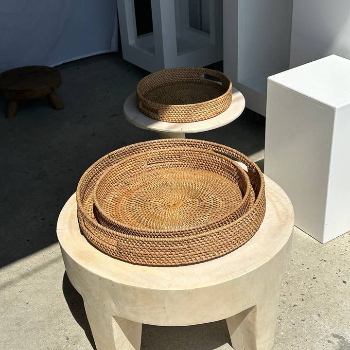 Office Objets - Wholesale Basket - Set of three handcrafted Indonesian wicker baskets in natural rattan (caramel)36