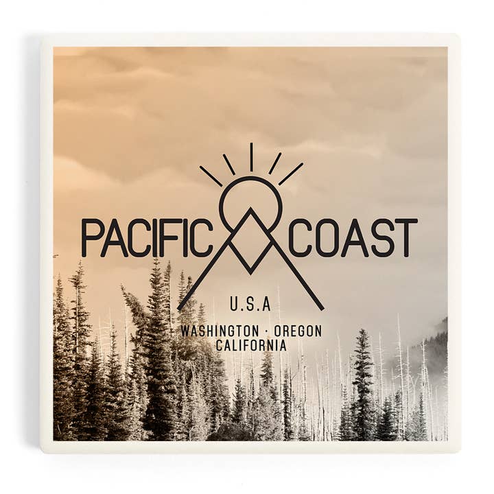 Ceramic Coaster Pacific Coast, USA, Washington, Oregon, C for wholesale by Lantern Press