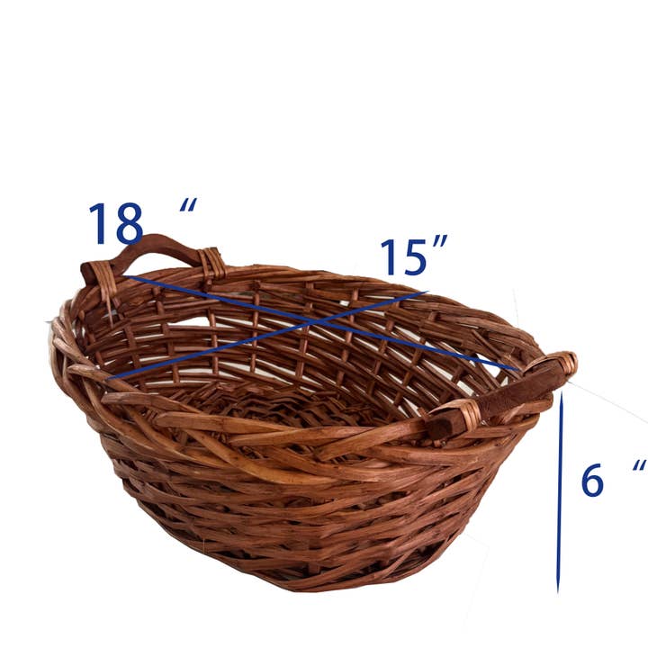 18" Oval Handmade Willow basket w/wood ear handle for wholesale by Bospak